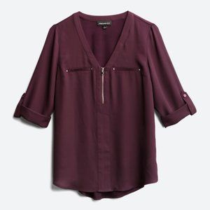 Fortune + Ivy Rebekah Zipper Detail Mixed Material Blouse